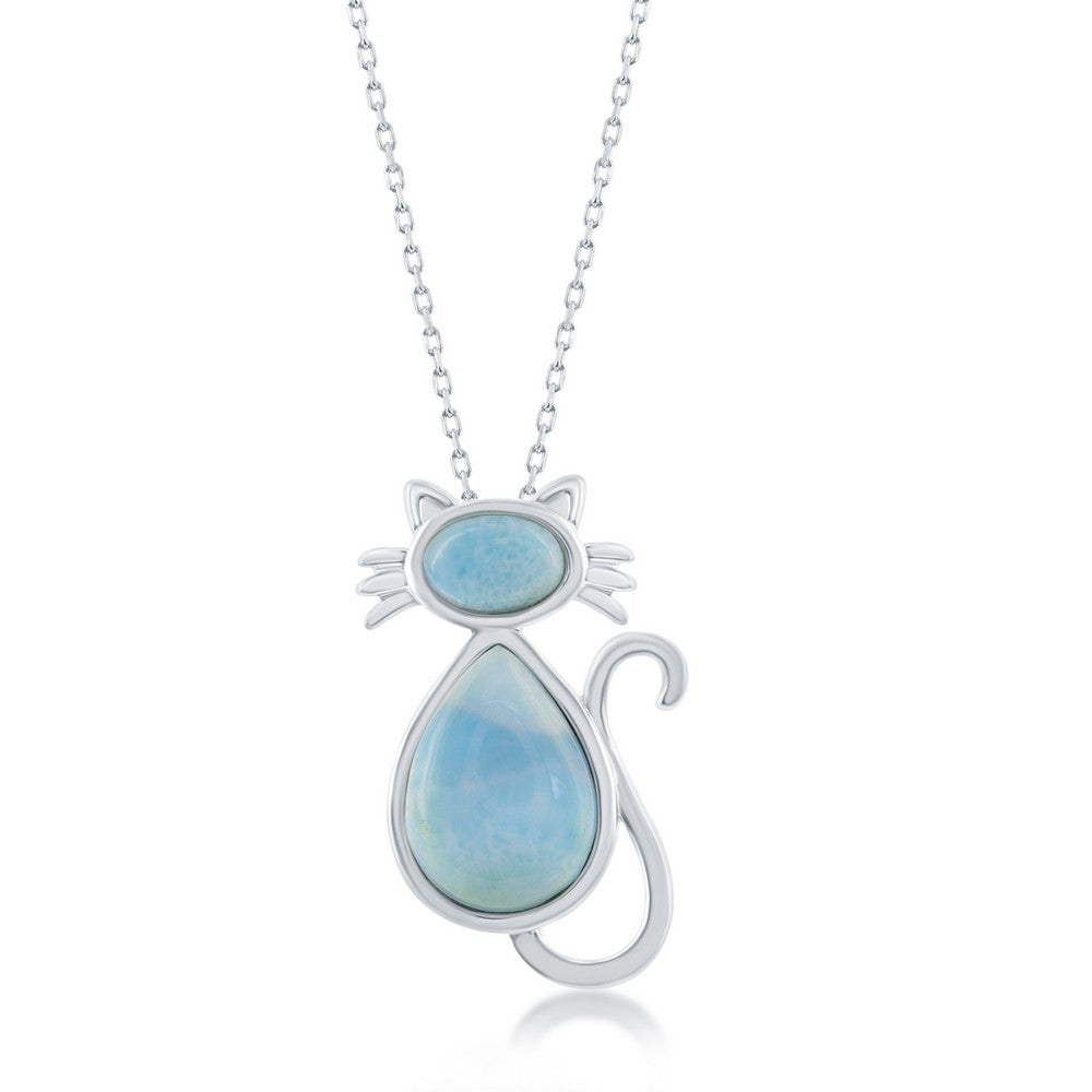 Sterling Silver, Larimar Cat Pendant