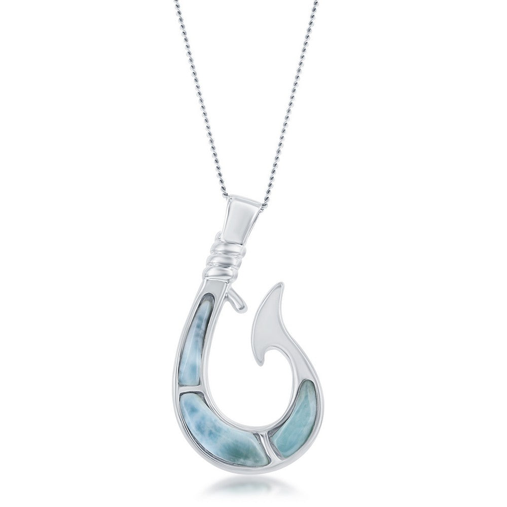 Sterling Silver, Larimar Fish hook Pendant
