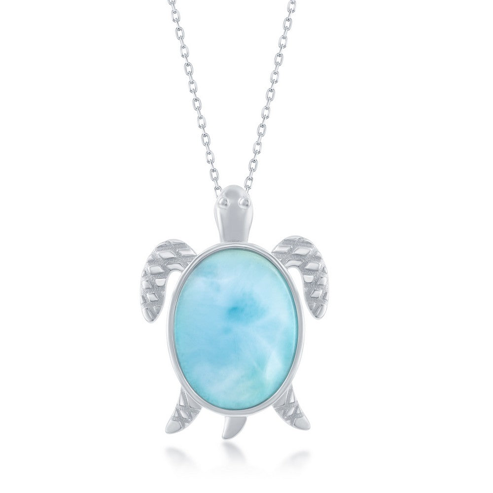 Sterling Silver, 'Premium Larimar' Turtle Necklace