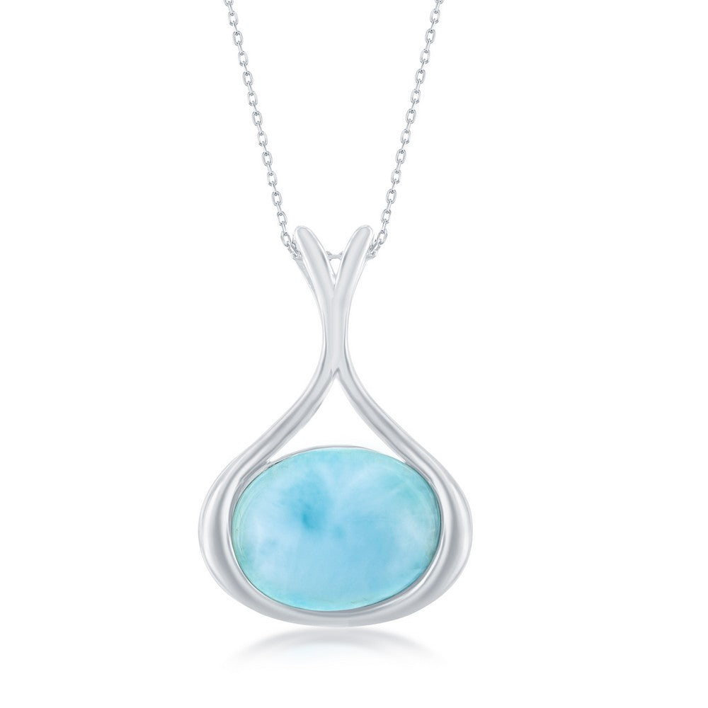 Sterling Silver, Oval 'Premium Larimar' Necklace