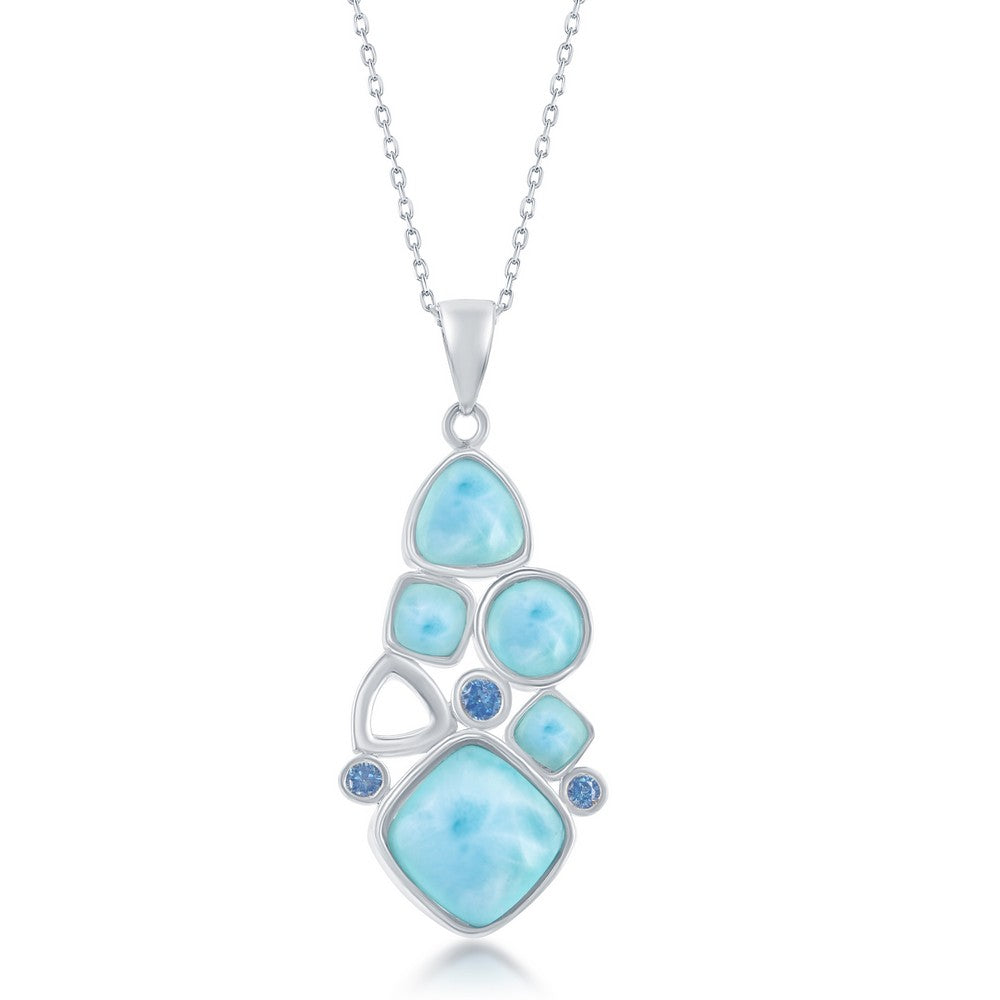 Sterling Silver, Multi-Shaped Larimar and Blue CZ Pendant