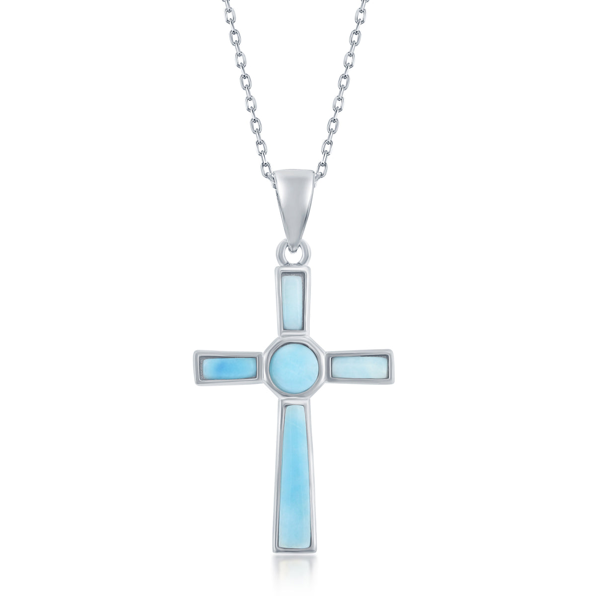 Sterling Silver, Larimar Cross Necklace