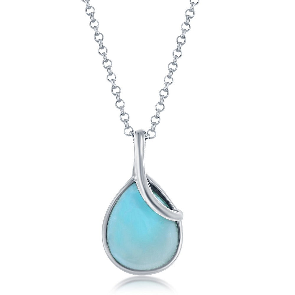 Sterling Silver, Pearshaped Larimar Twist Pendant