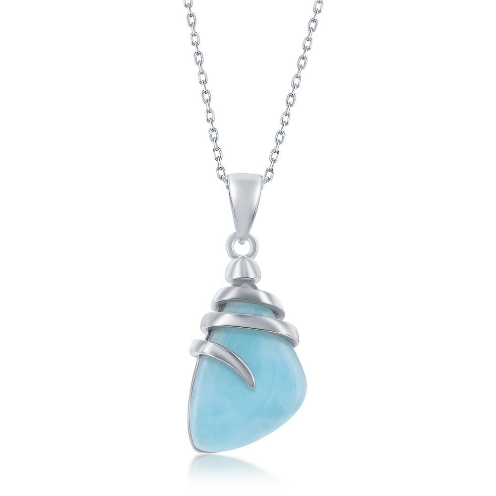 Sterling Silver, Irregular-Shaped Larimar Necklace