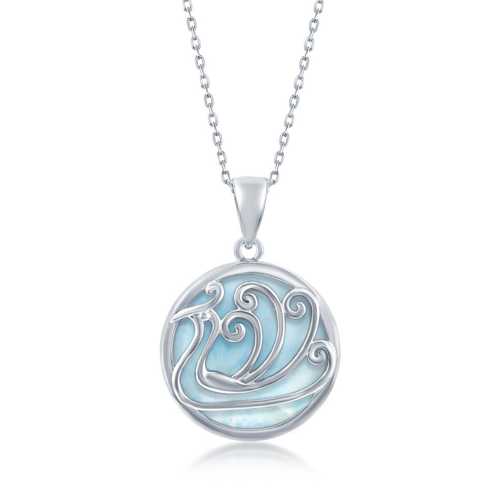 Sterling Silver Round Larimar Waves Necklace