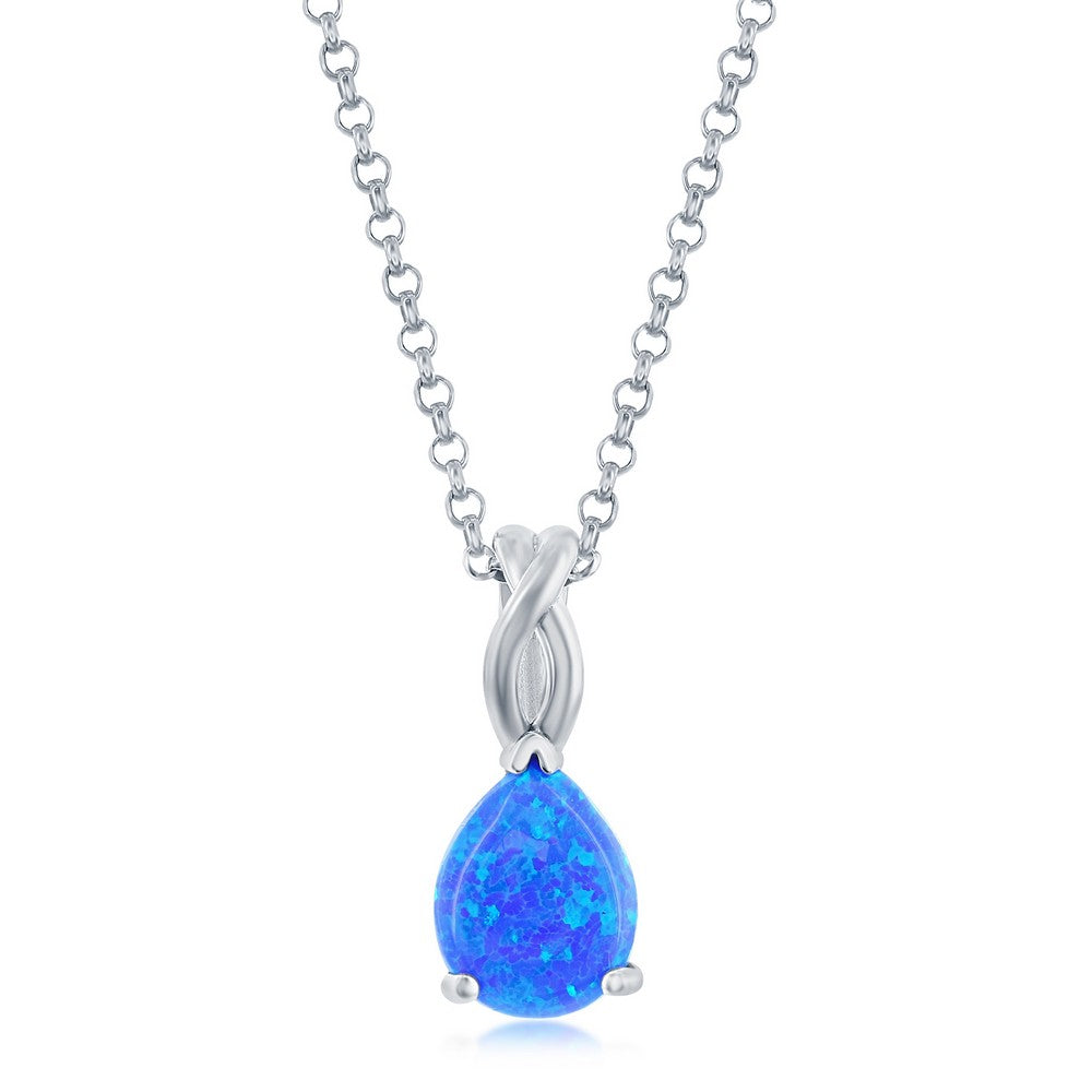 Sterling Silver, Pear-Shaped Blue Opal Pendant