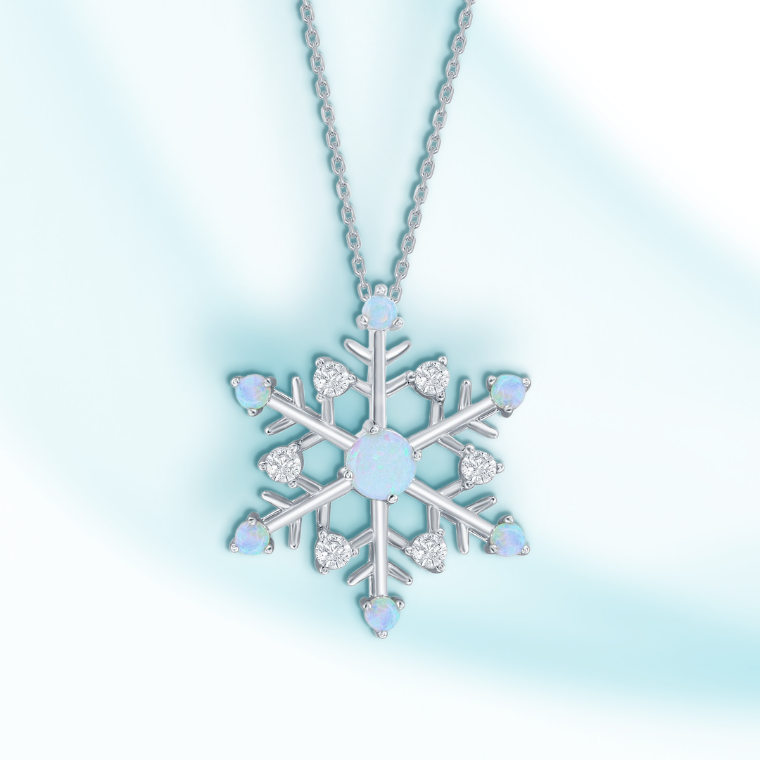 Winter's Dance White Opal Snowflake Pendant