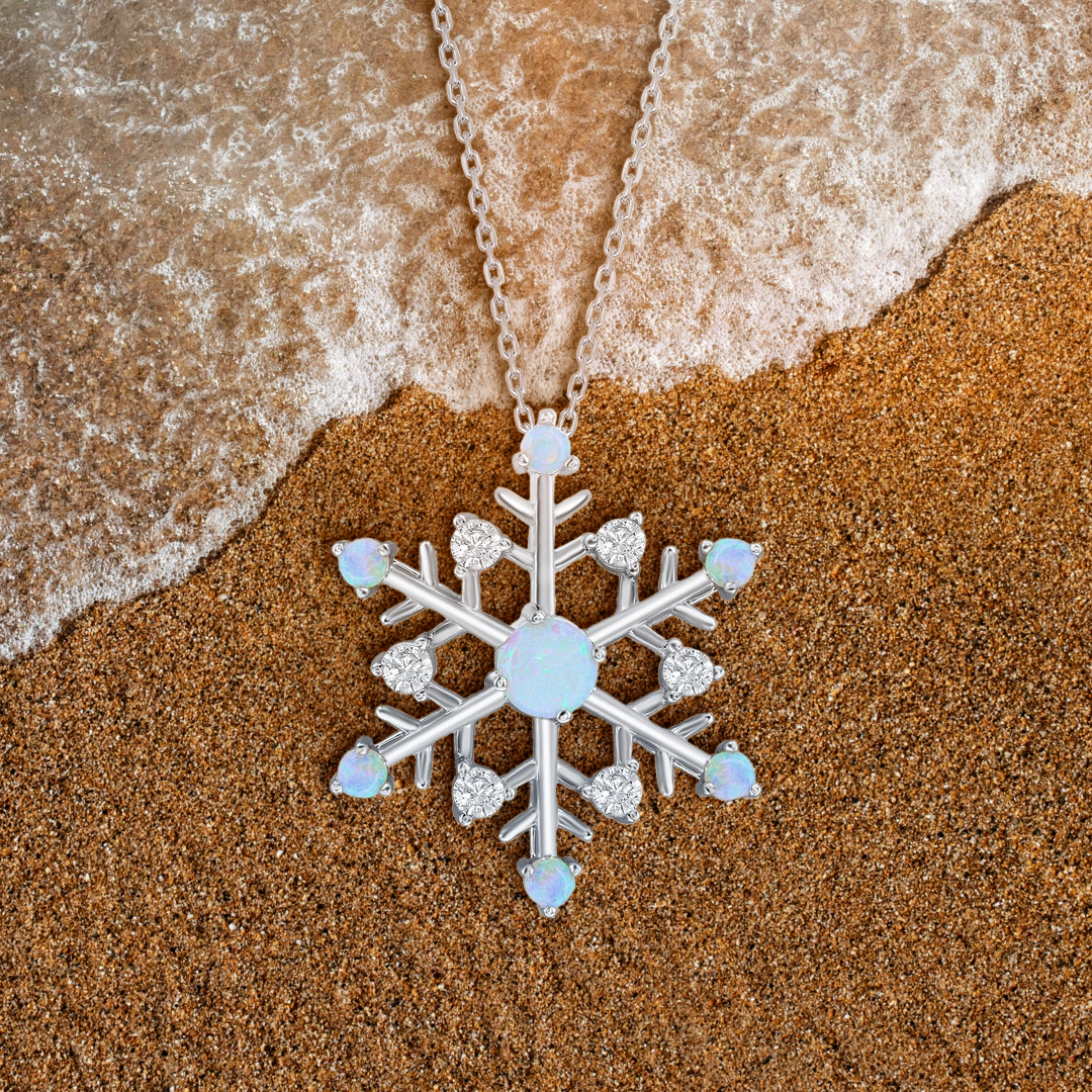 Winter's Dance White Opal Snowflake Pendant