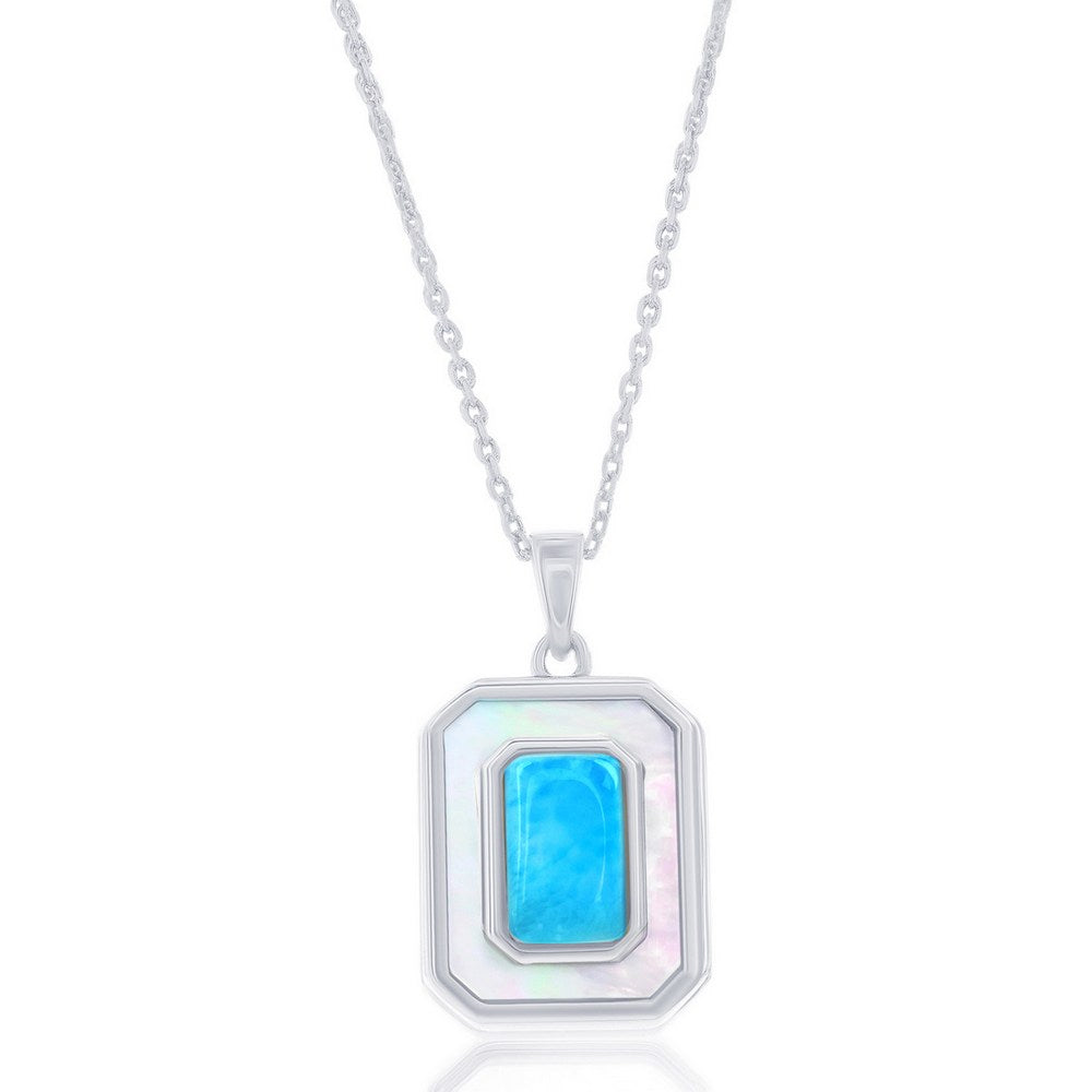 Sterling Silver Larimar & Mother of Pearl Rectangle Pendant