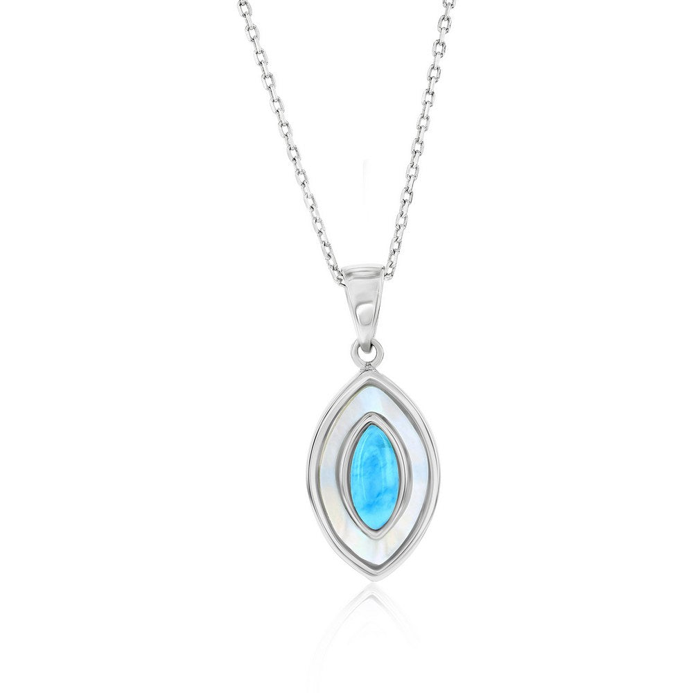 Sterling Silver Mother of Pearl & Larimar Marquise Pendant