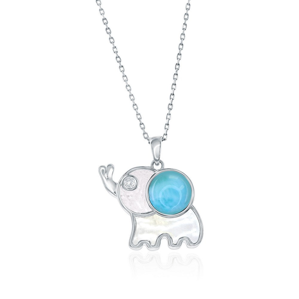 Sterling Silver, MOP & Larimar Elephant Pendant