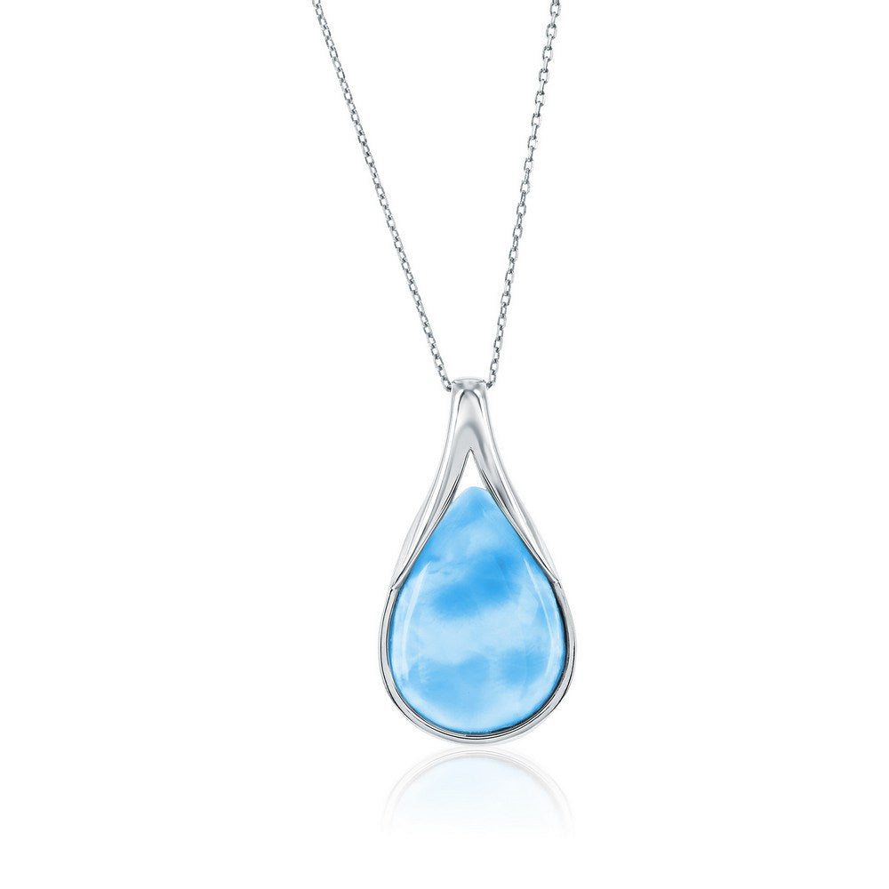 Sterling Silver, Pearshaped Larimar Necklace