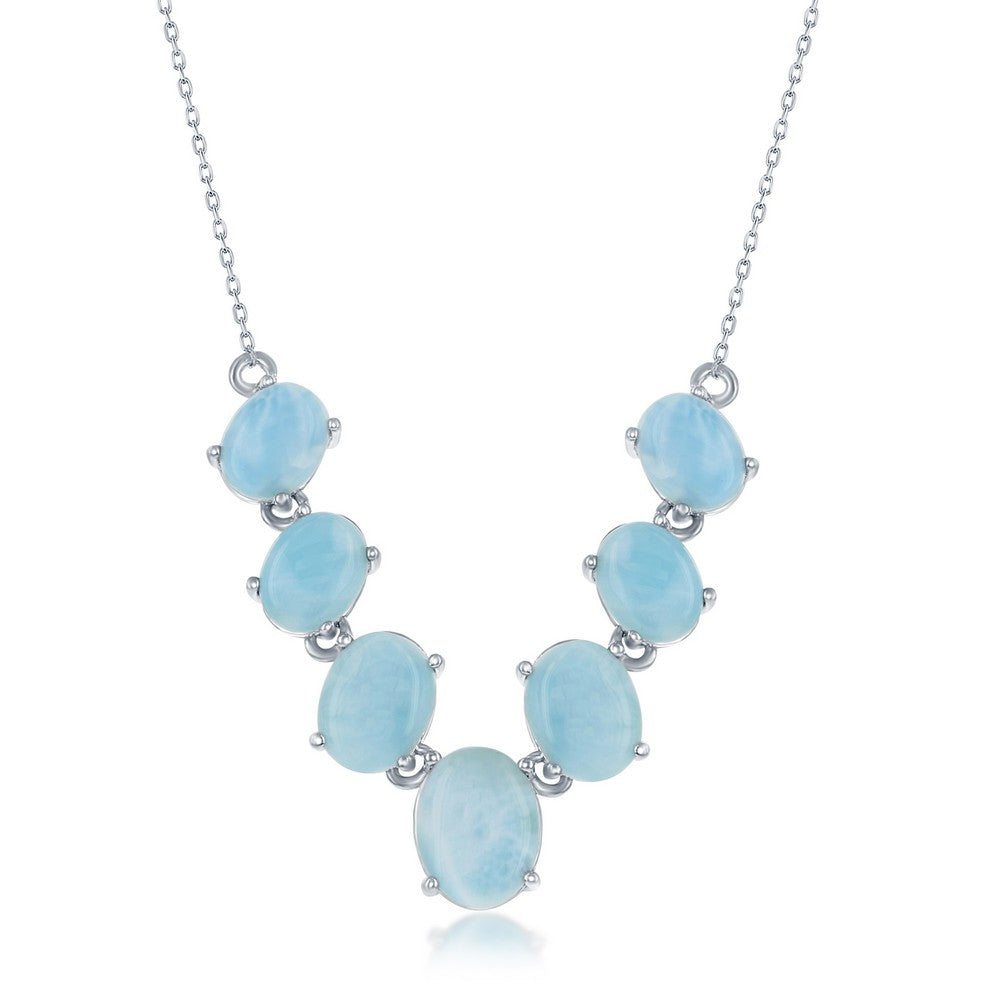 Sterling Silver, Graduating Oval Larimar Necklace