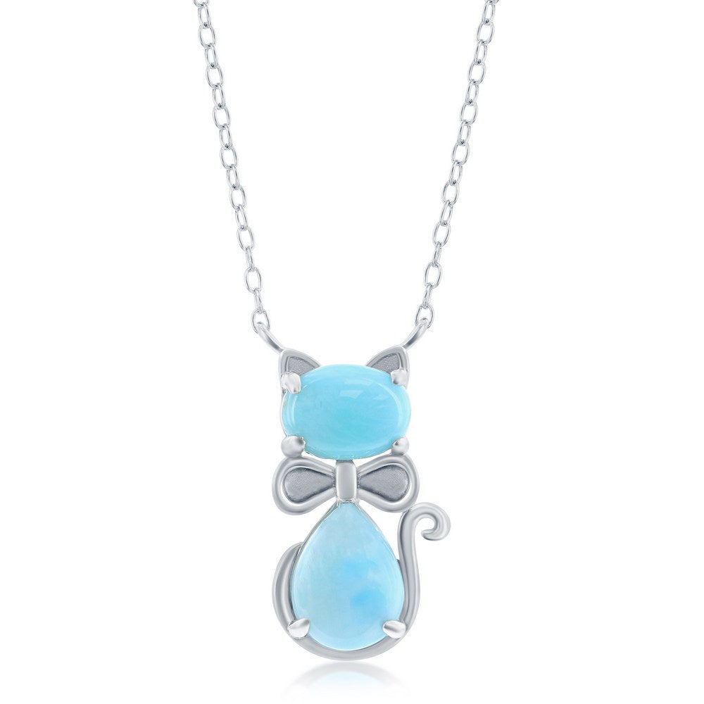 Sterling Silver, Larimar Cat Necklace