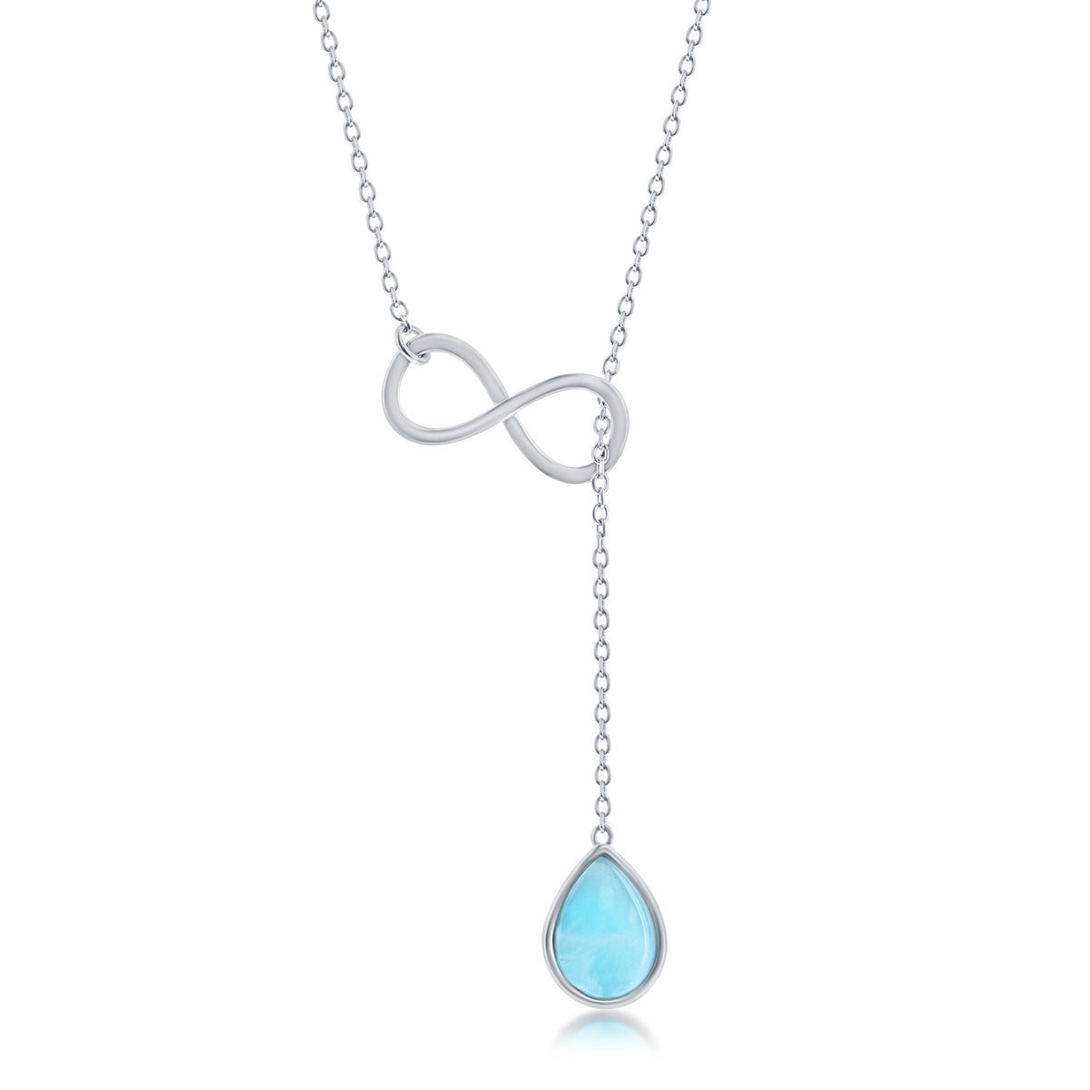 Sterling Silver, Pear-shaped Larimar Infinity Lariat Necklace