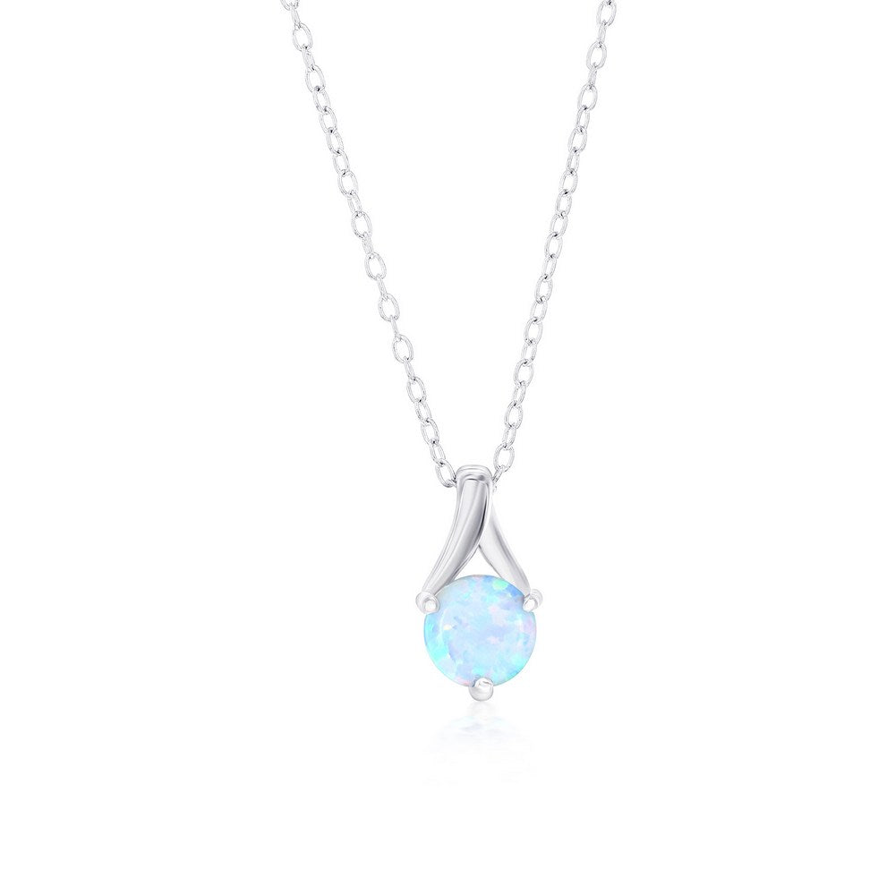 Sterling Silver, 6mm Round White Opal Necklace
