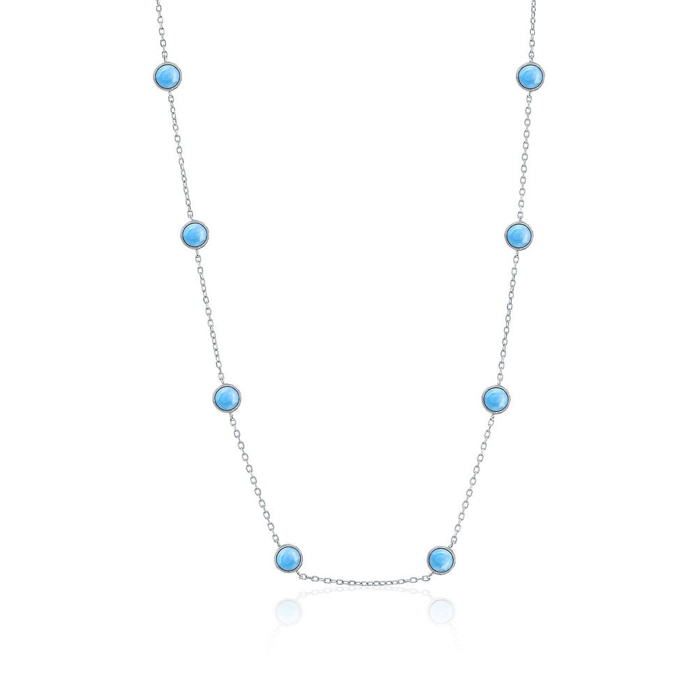 Sterling Silver, Round Station Larimar Necklace