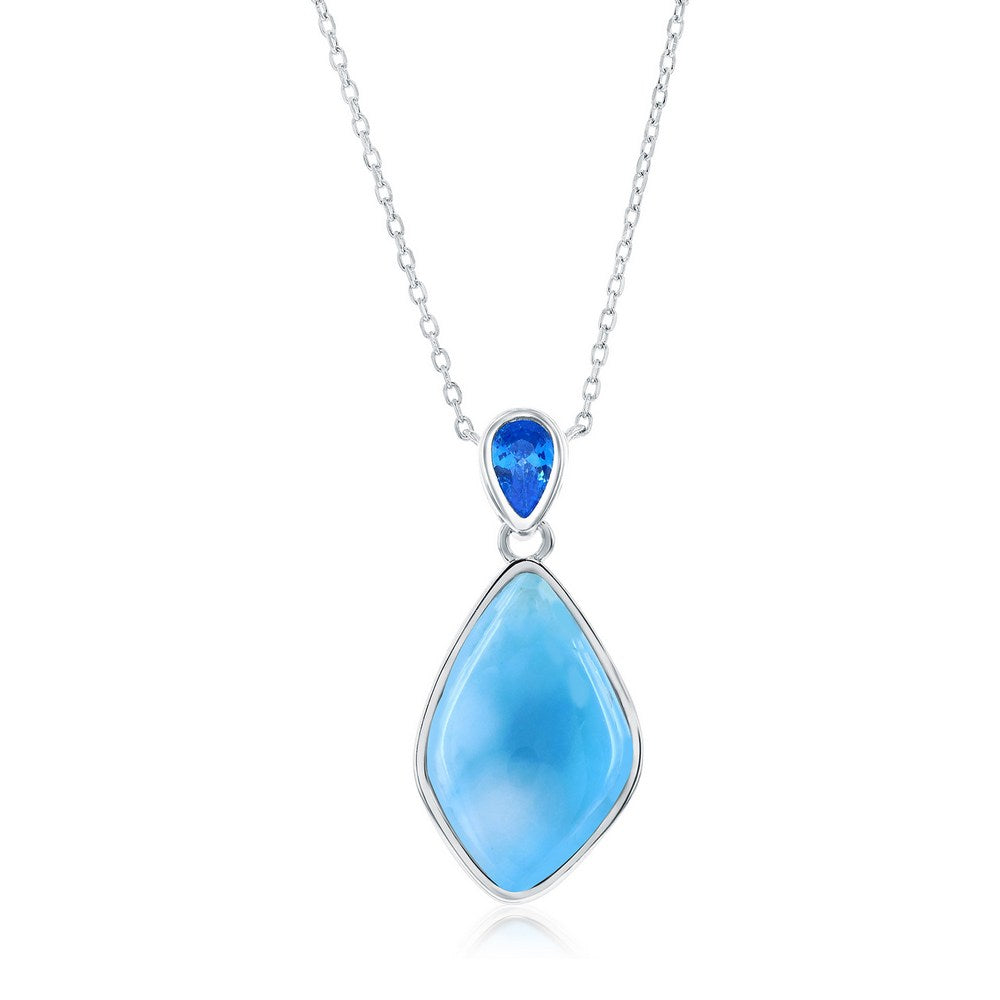 Sterling Silver, Marquise Shaped Larimar & Blue CZ Necklace