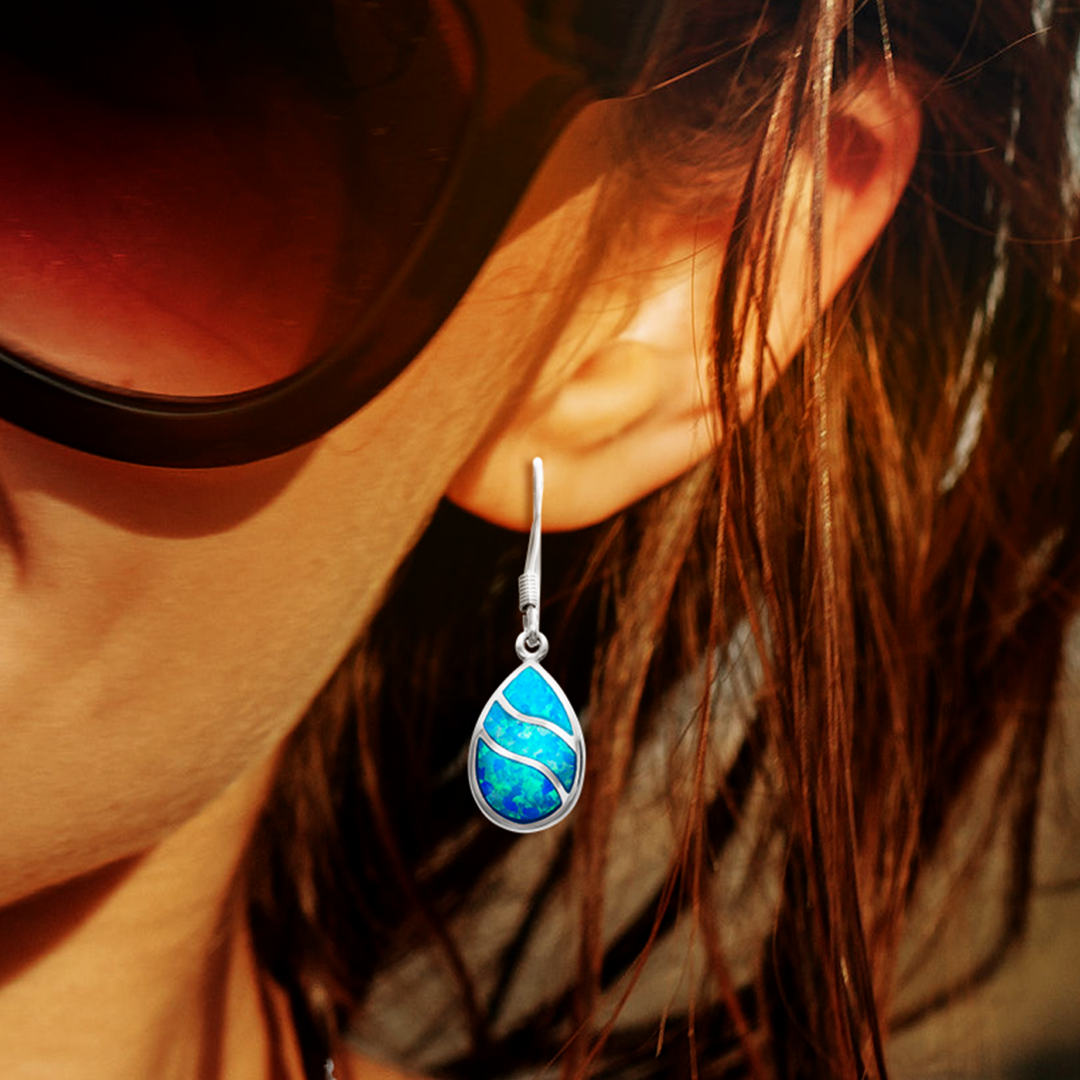 Ripple Effect Blue Opal Teardrop Earrings