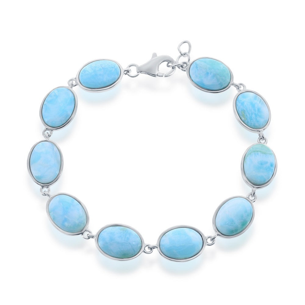 Sterling Silver, Oval Larimar Link Bracelet