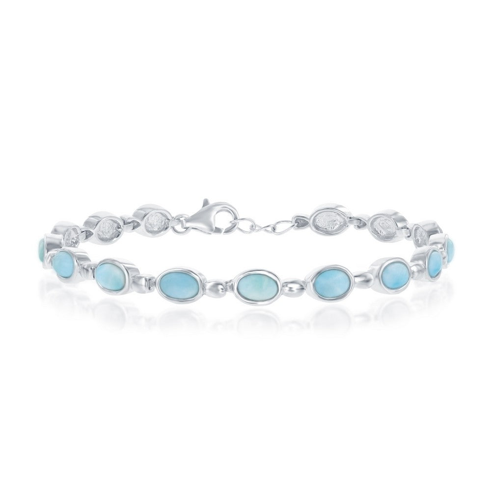 Sterling Silver, Bezel-Set Oval Larimar, Linked Bracelet