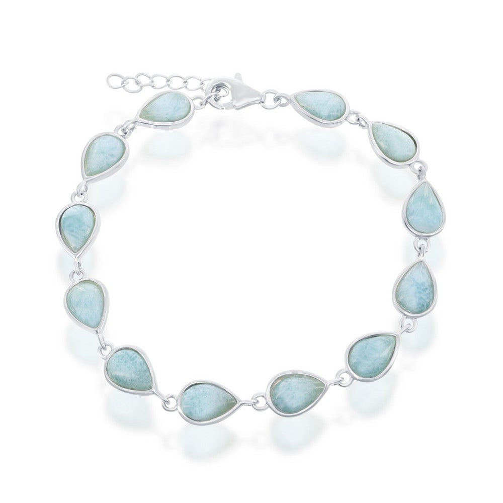 Sterling Silver, Pear-Shaped Larimar Linked Bracelet