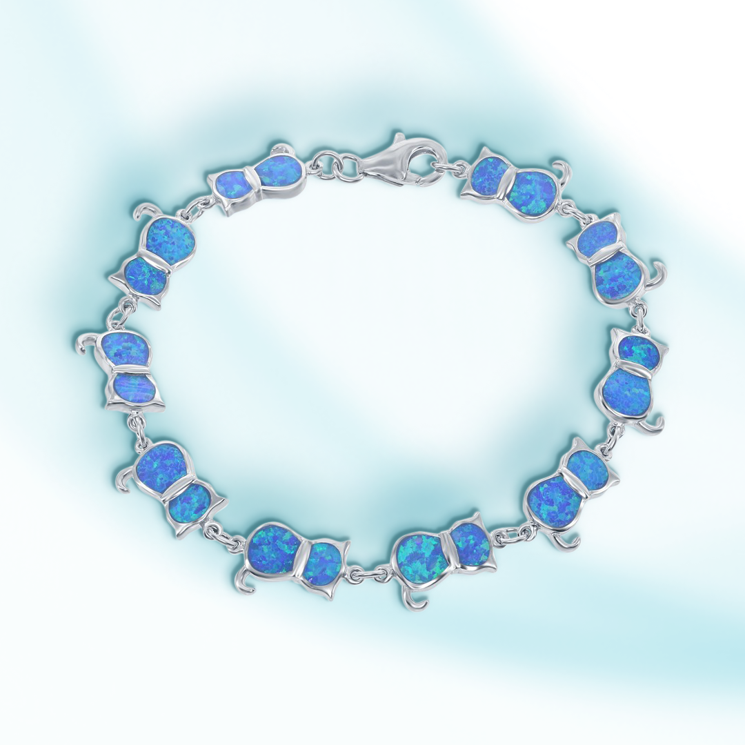 Moonlit Meow Blue Opal Cat Bracelet