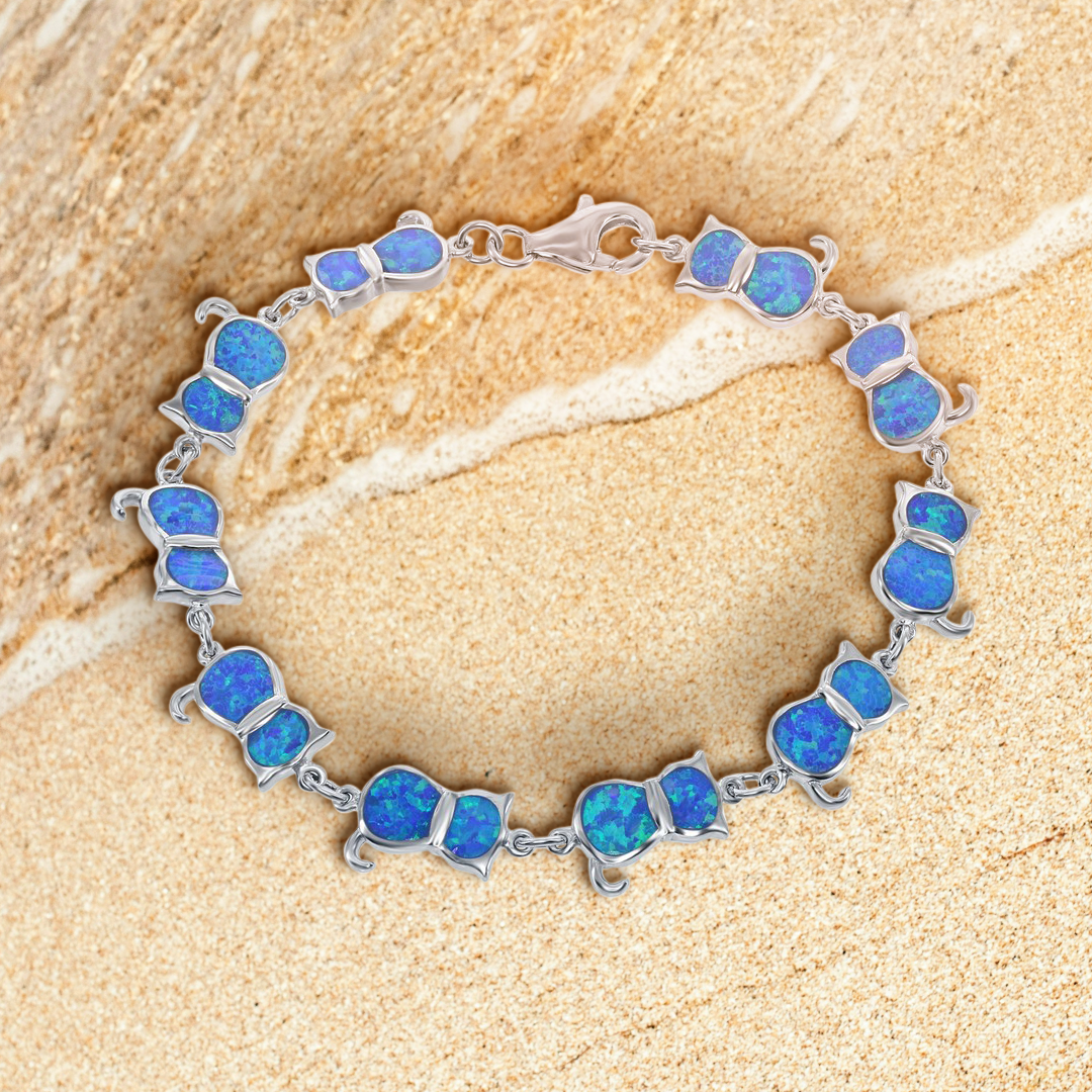 Moonlit Meow Blue Opal Cat Bracelet