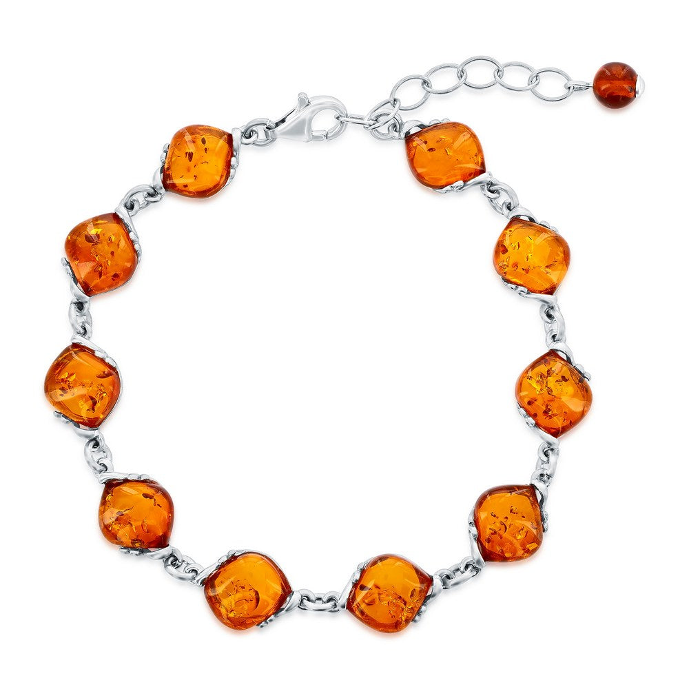 Sterling Silver, Diamond-Shaped Amber Bracelet