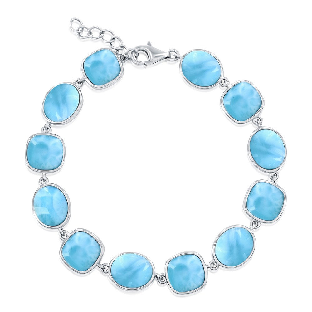 Sterling Silver, Square & Oval Larimar Bracelet