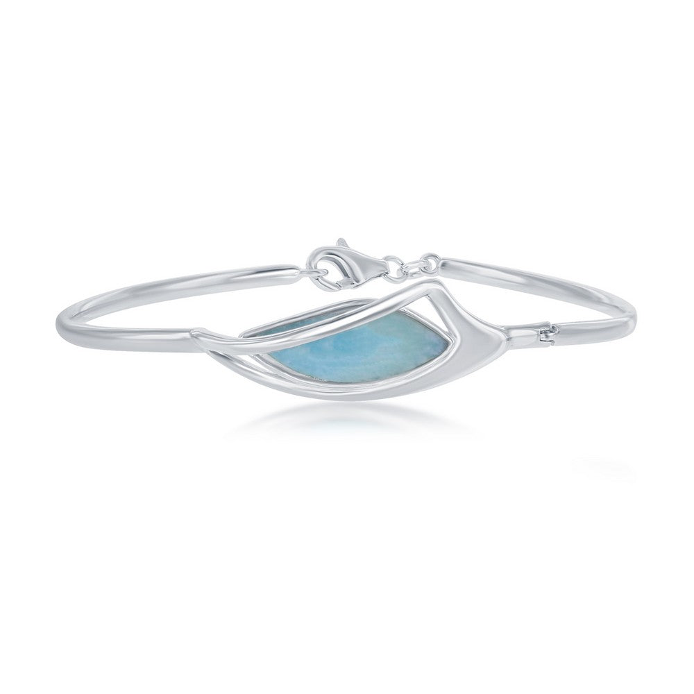 Sterling Silver, Marquise Shaped Larimar Bangle