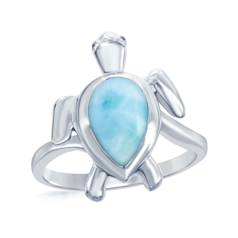 Sterling Silver, Larimar Turtle Ring