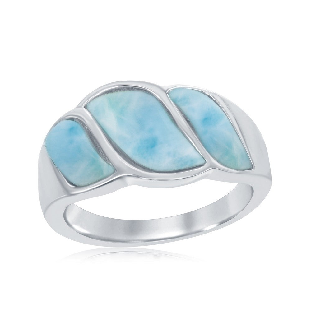 Sterling Silver, Larimar Wave Design Ring