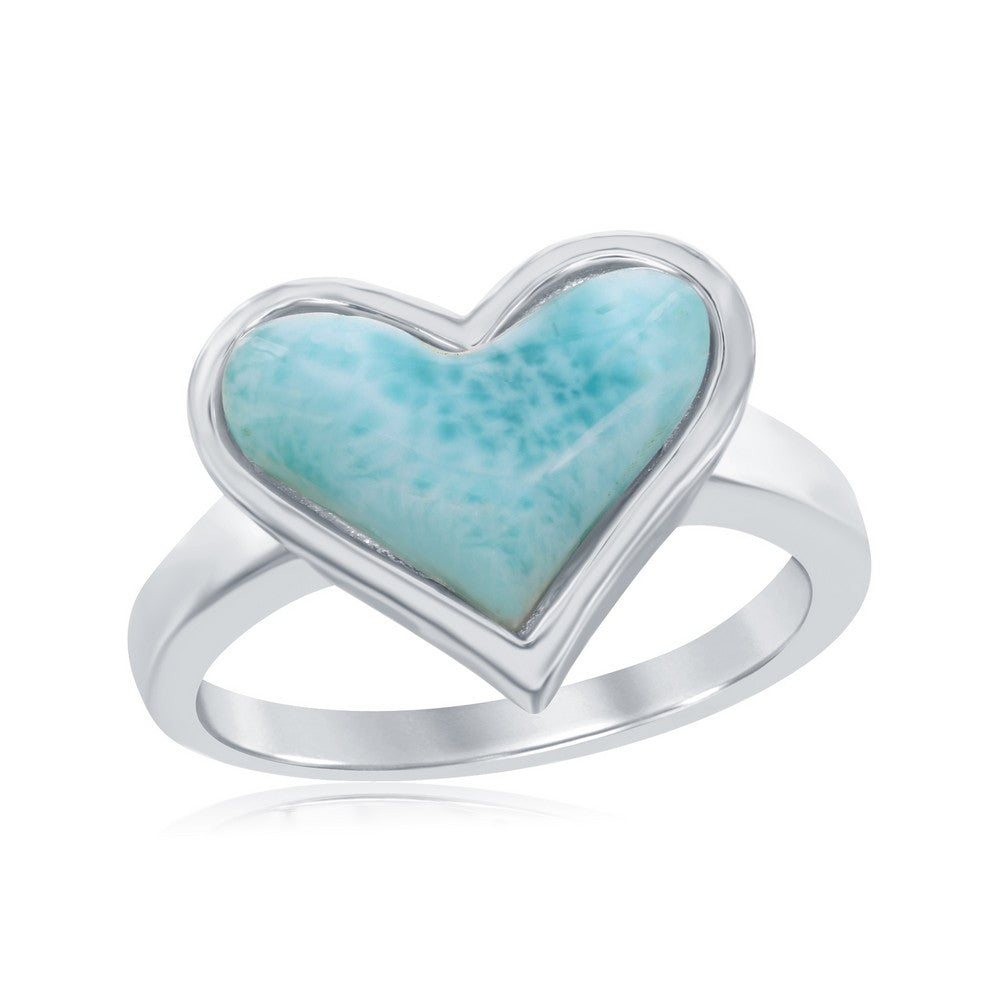 Sterling Silver, Heart-Shaped Larimar Ring