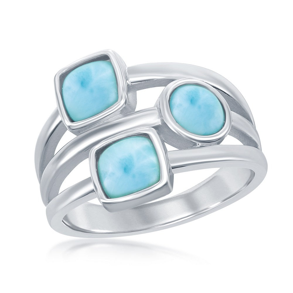 Sterling Silver, Multi-Shaped Larimar Ring