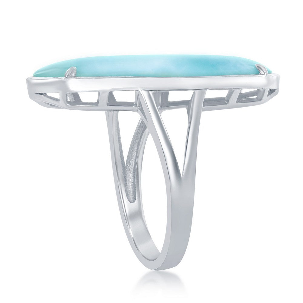 Sterling Silver, Long Hexagon Larimar Ring