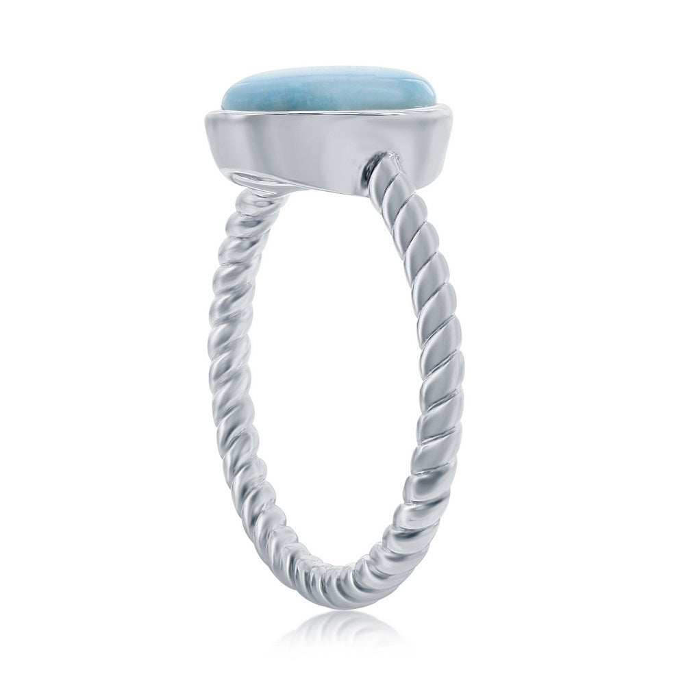 Sterling Silver, Oval Larimar, Rope Design Band Ring