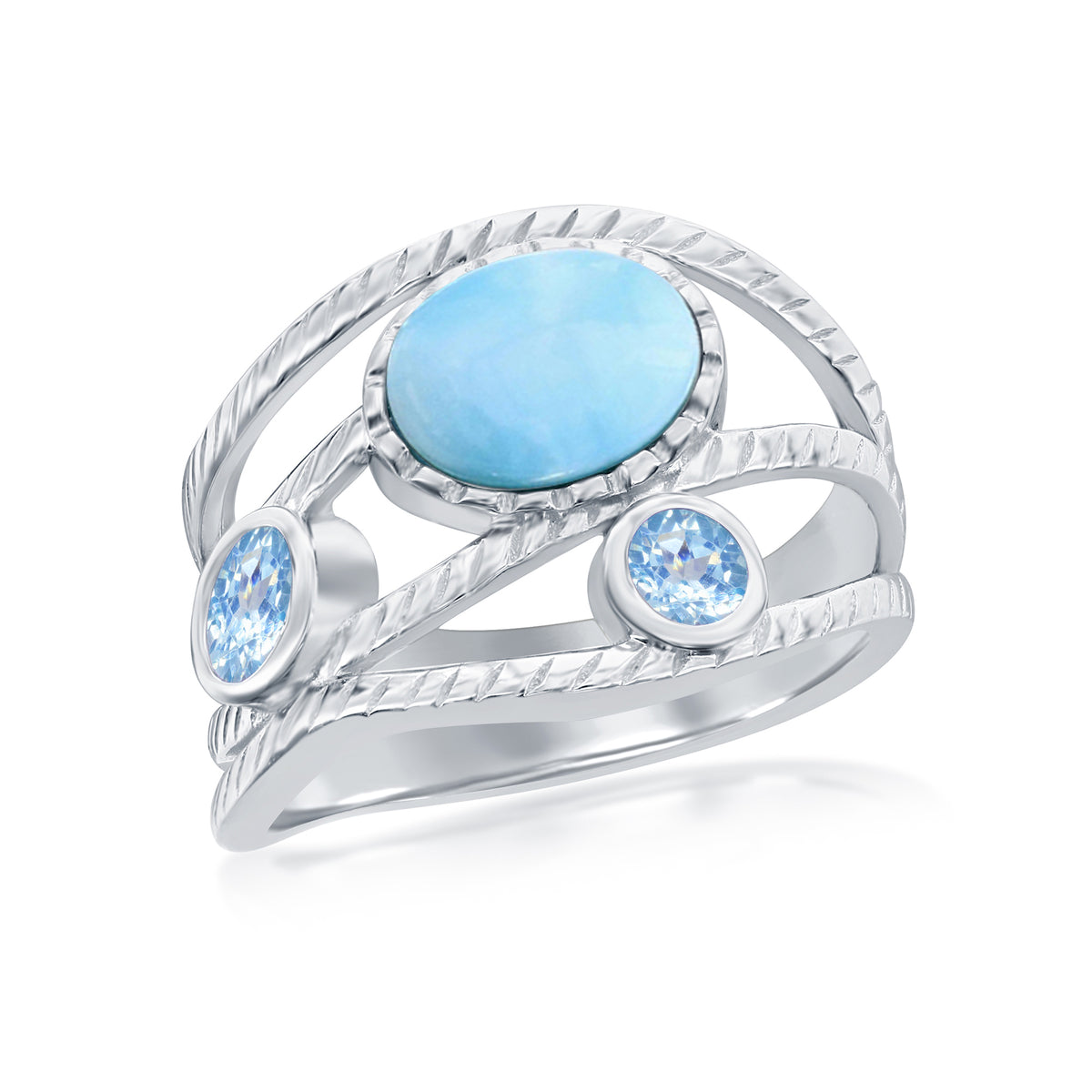 Sterling Silver Larimar & Blue CZ Ring