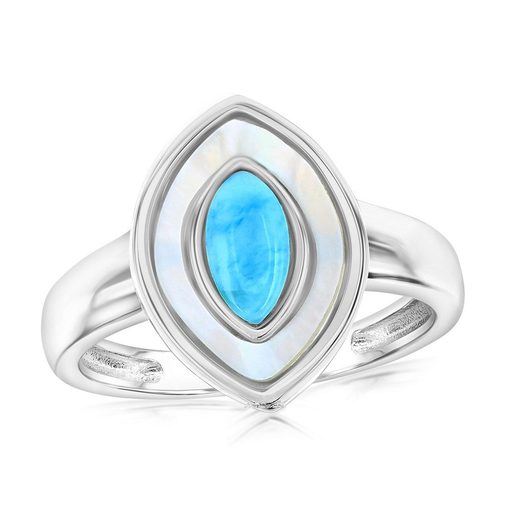 Sterling Silver, MOP & Larimar Marquise Ring