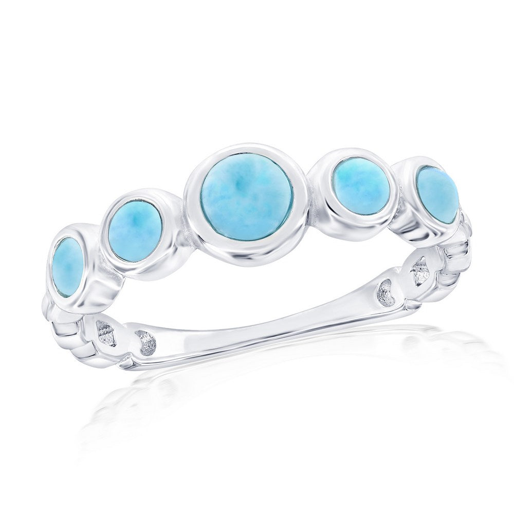Sterling Silver, Graduating Round Larimar Ring