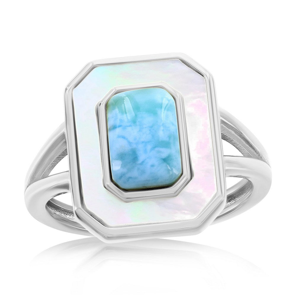 Sterling Silver Larimar & Mother of Pearl Rectangle Ring