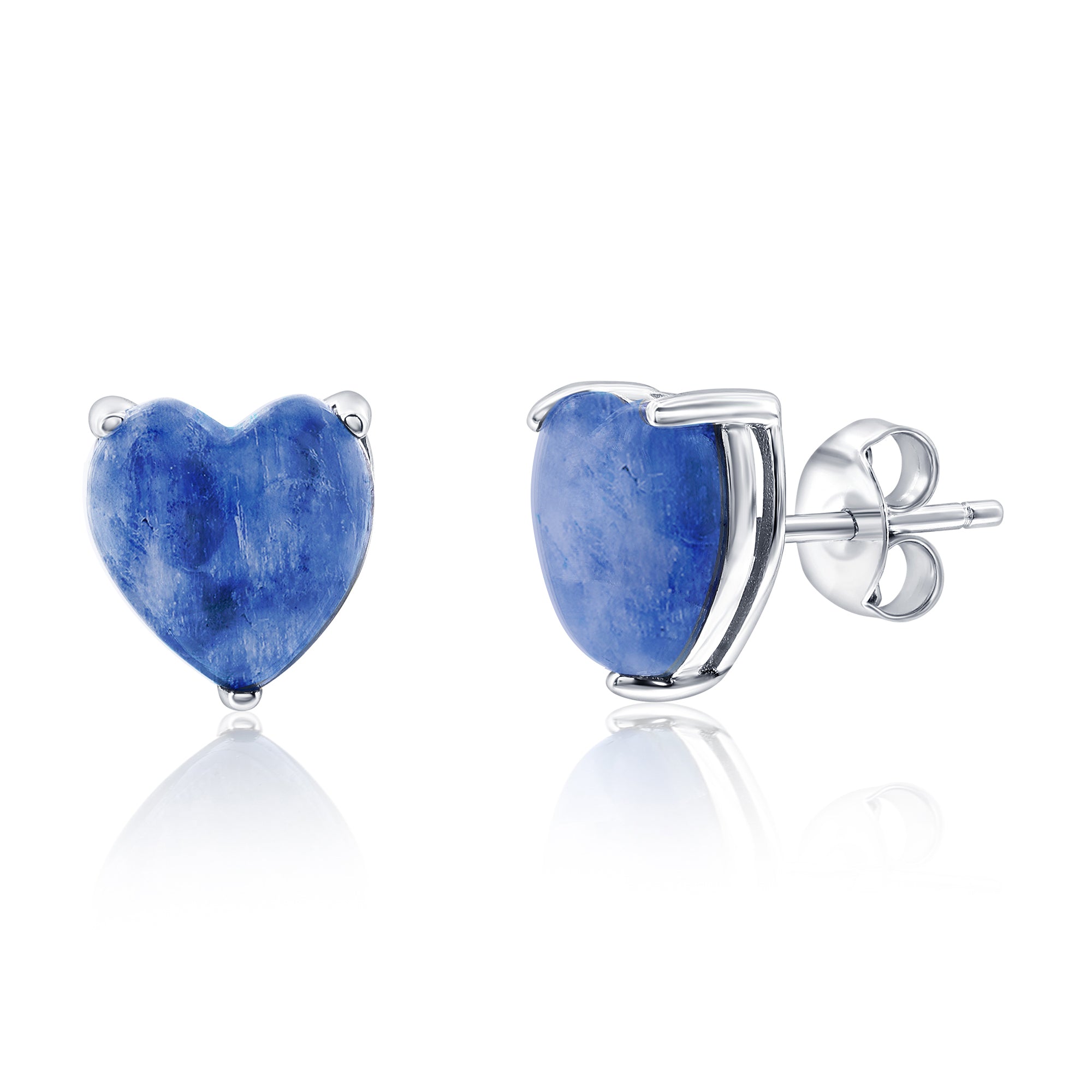 Sterling Silver, 3-Prong Heart Stud Earrings