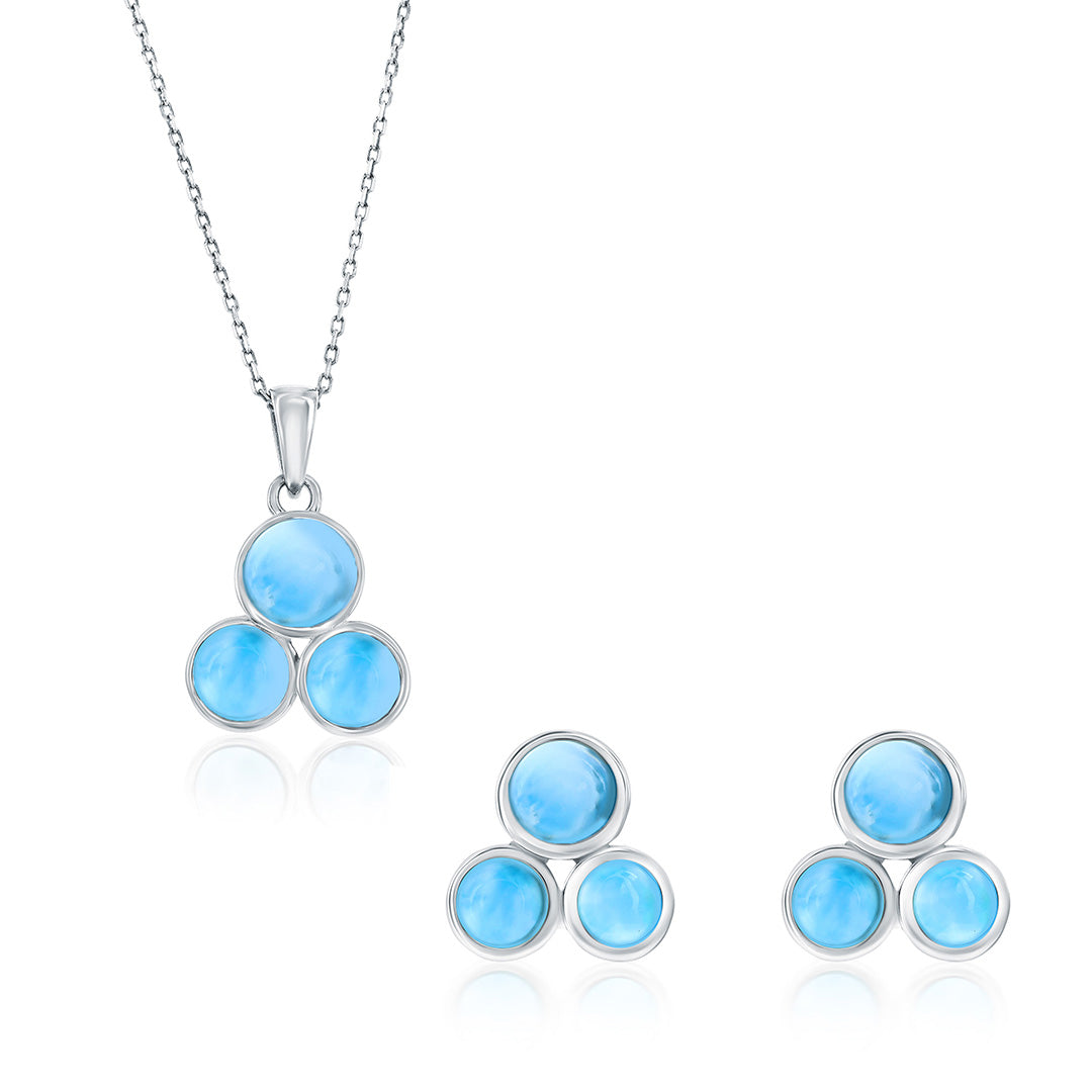 Sterling Silver Larimar Cluster Necklace & Earring Set
