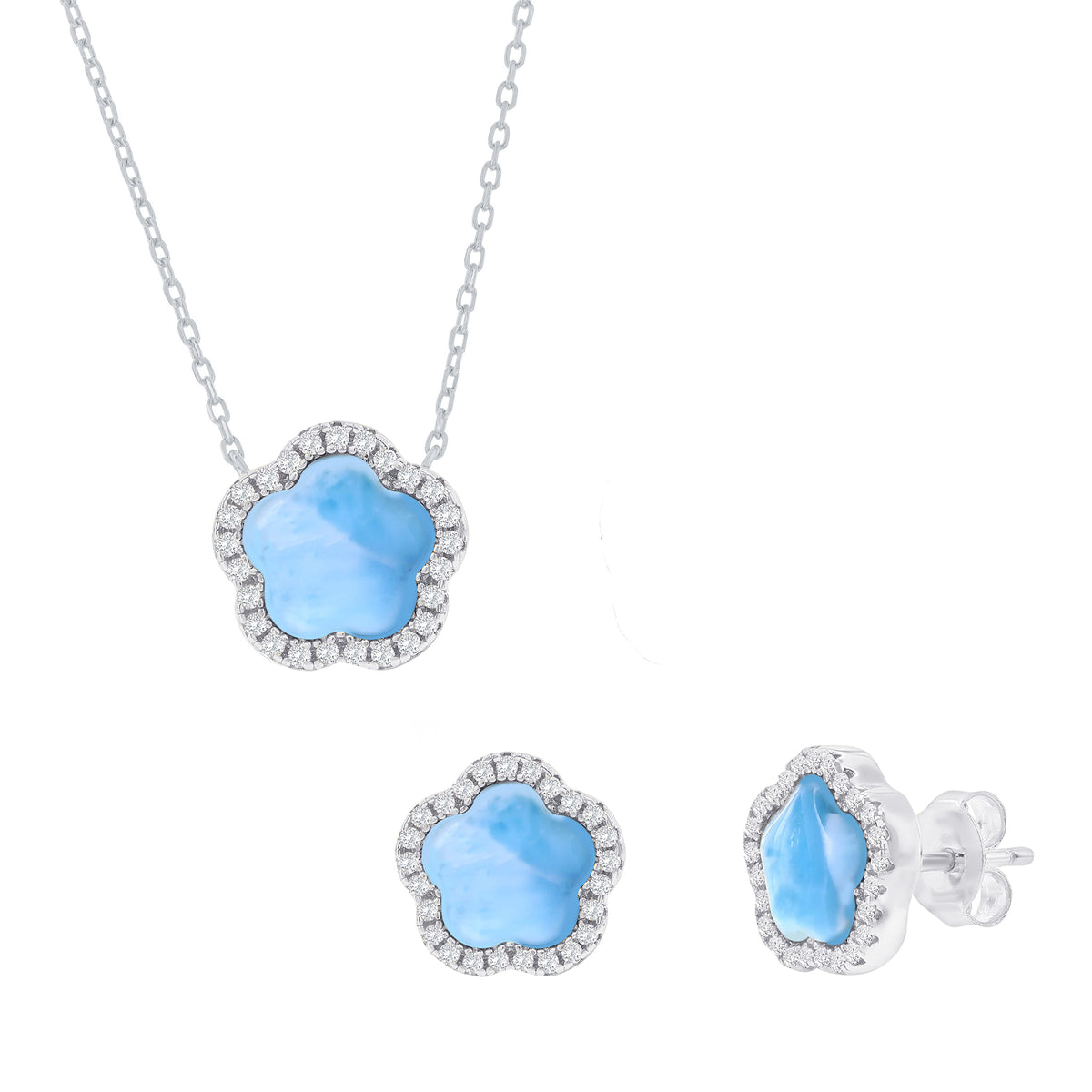 Sterling Silver Larimar Flower Jewelry Set